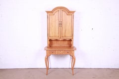Thomasville French Provincial Louis XV Oak Writing Desk with Bookcase Hutch Top