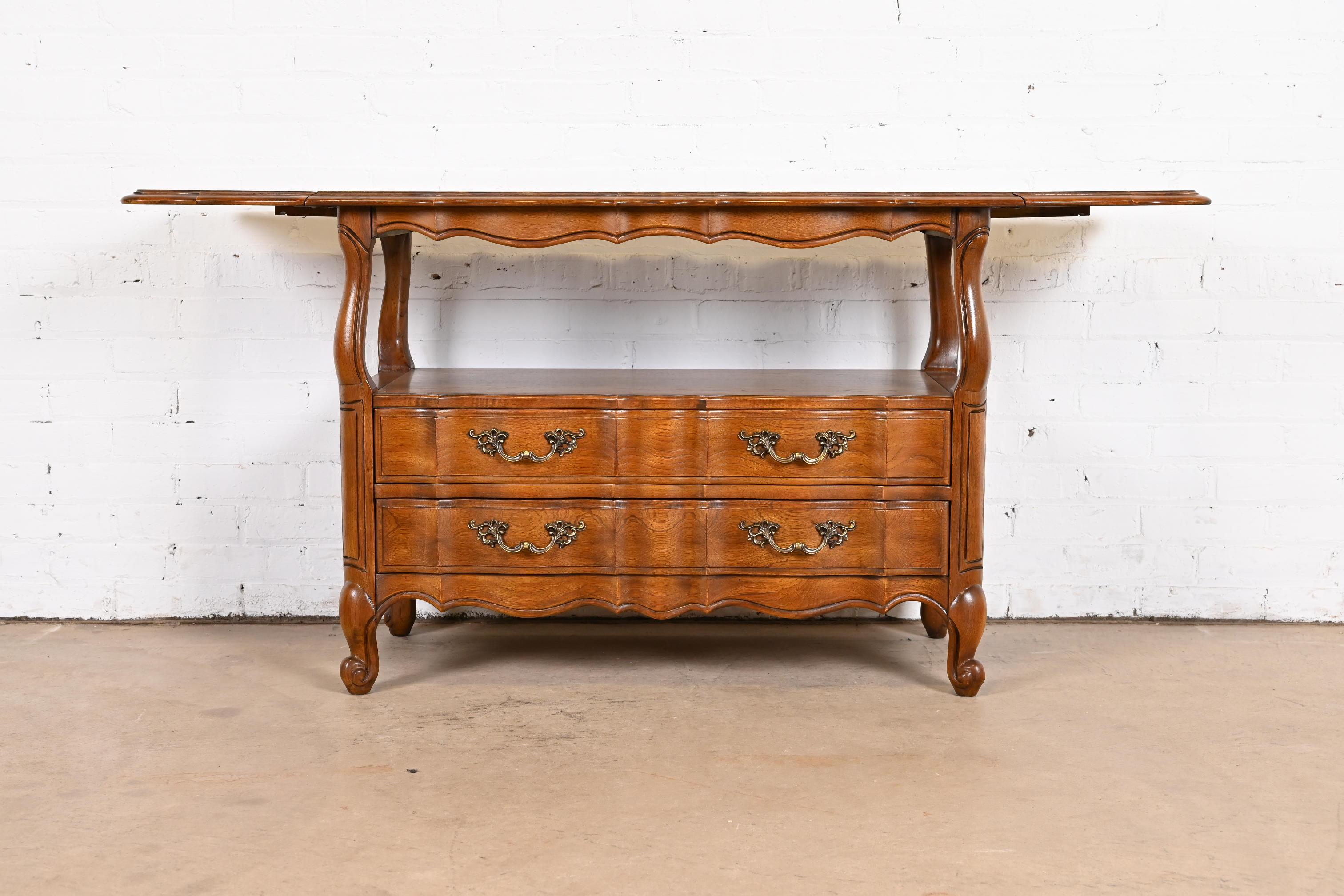 American Thomasville French Provincial Louis XV Pecan Buffet Server or Bar Cabinet For Sale