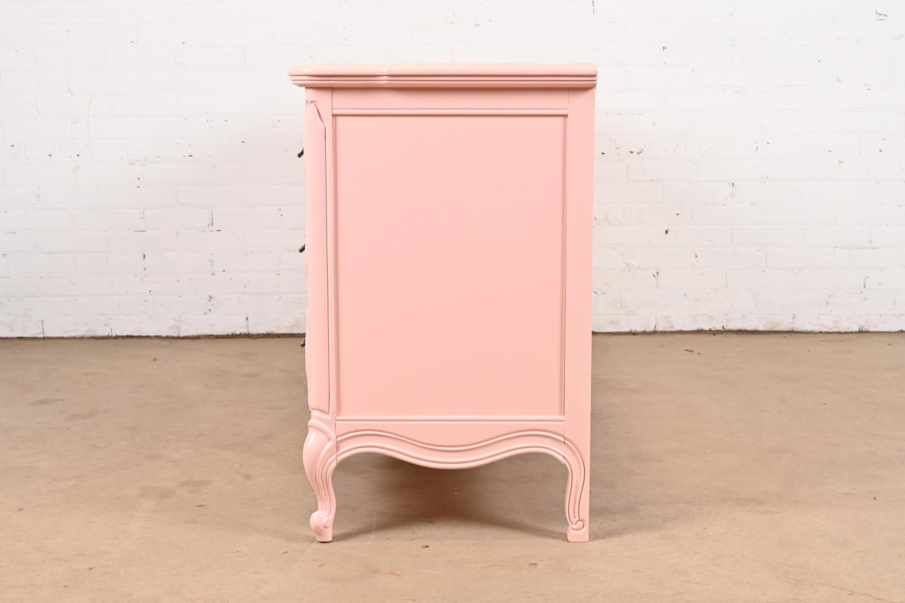 Thomasville French Provincial Louis XV Pink Lacquered Triple Dresser, Refinished For Sale 5