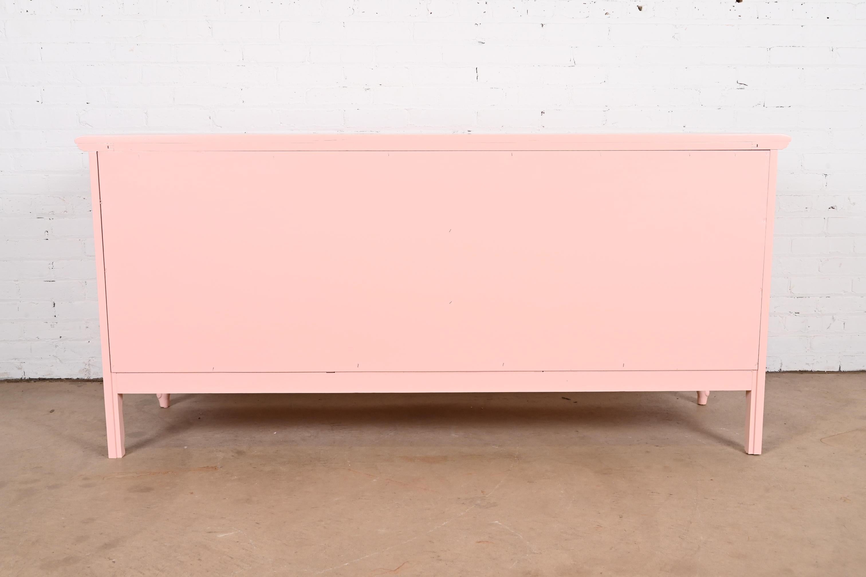 Thomasville French Provincial Louis XV Pink Lacquered Triple Dresser, Refinished For Sale 6