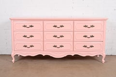 Thomasville French Provincial Louis XV Pink Lacquered Triple Dresser, Refinished