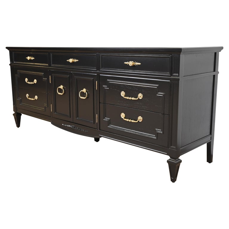 Thomasville French Regency Louis XVI Black Lacquered Dresser, Newly  Refinished at 1stDibs