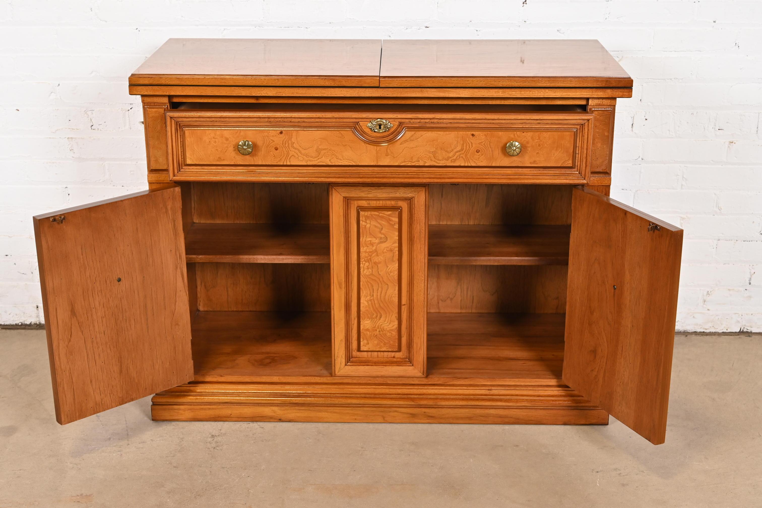 Thomasville French Regency Louis XVI Burled Walnut Flip Top Buffet Server For Sale 1
