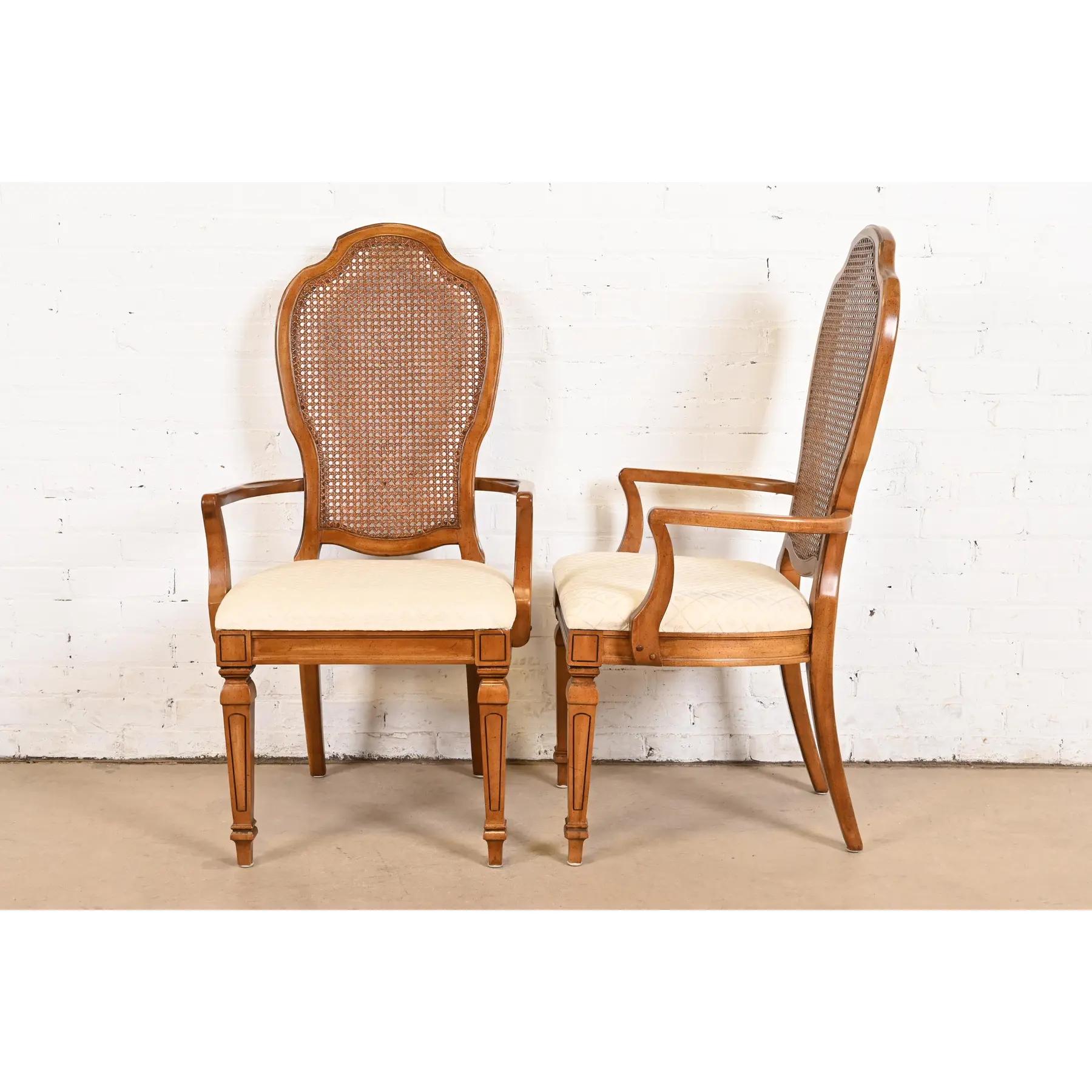 Thomasville French Regency Louis XVI Carved Cherry Wood Cane Back Dining Chairs For Sale 4