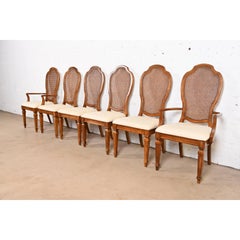 Thomasville French Regency Louis XVI Carved Cherry Wood Cane Back Dining Chairs