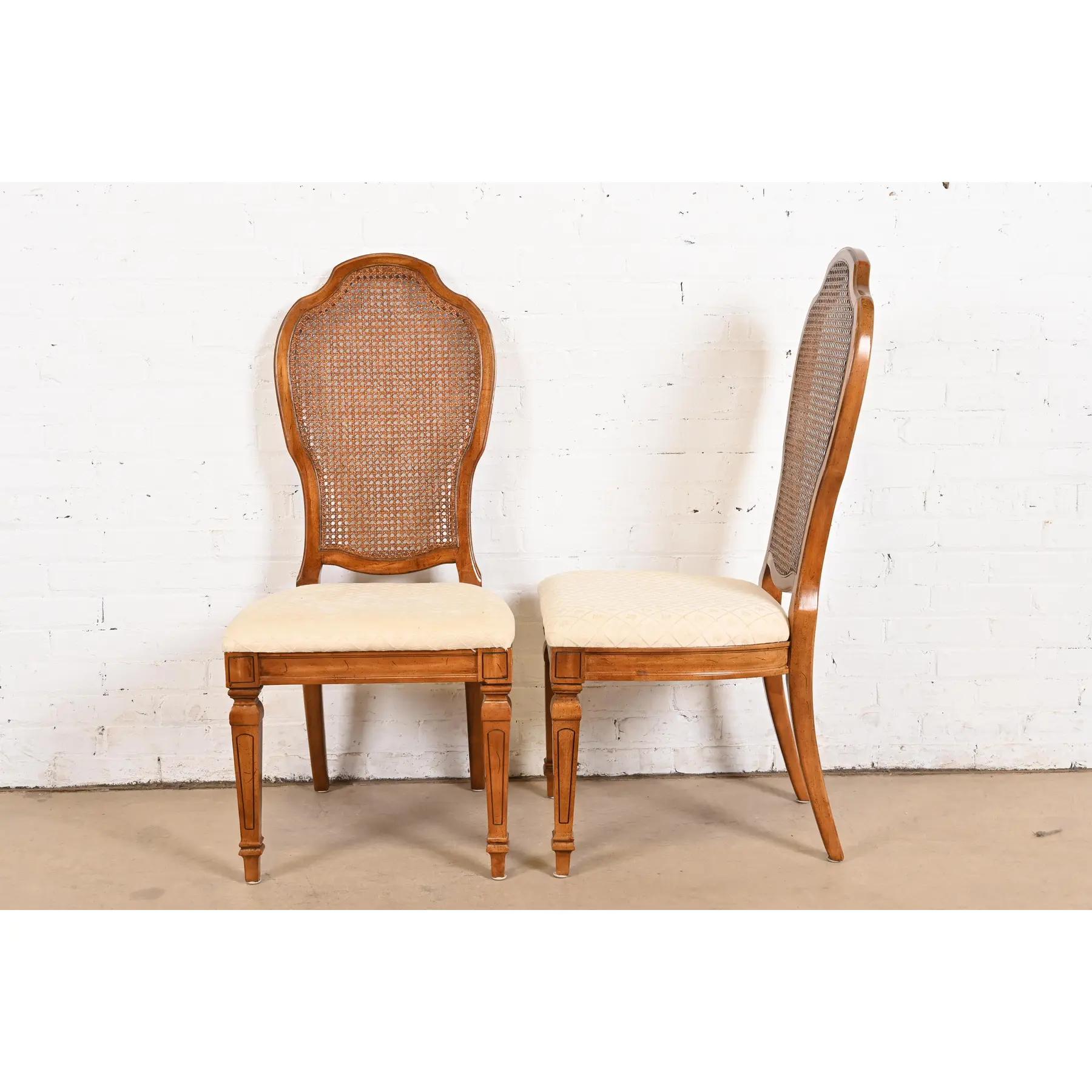 Thomasville French Regency Louis XVI Carved Cherry Wood Cane Back Dining Chairs For Sale 3