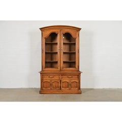 Thomasville French Regency Louis XVI Carved Walnut Breakfront Bookcase Cabinet