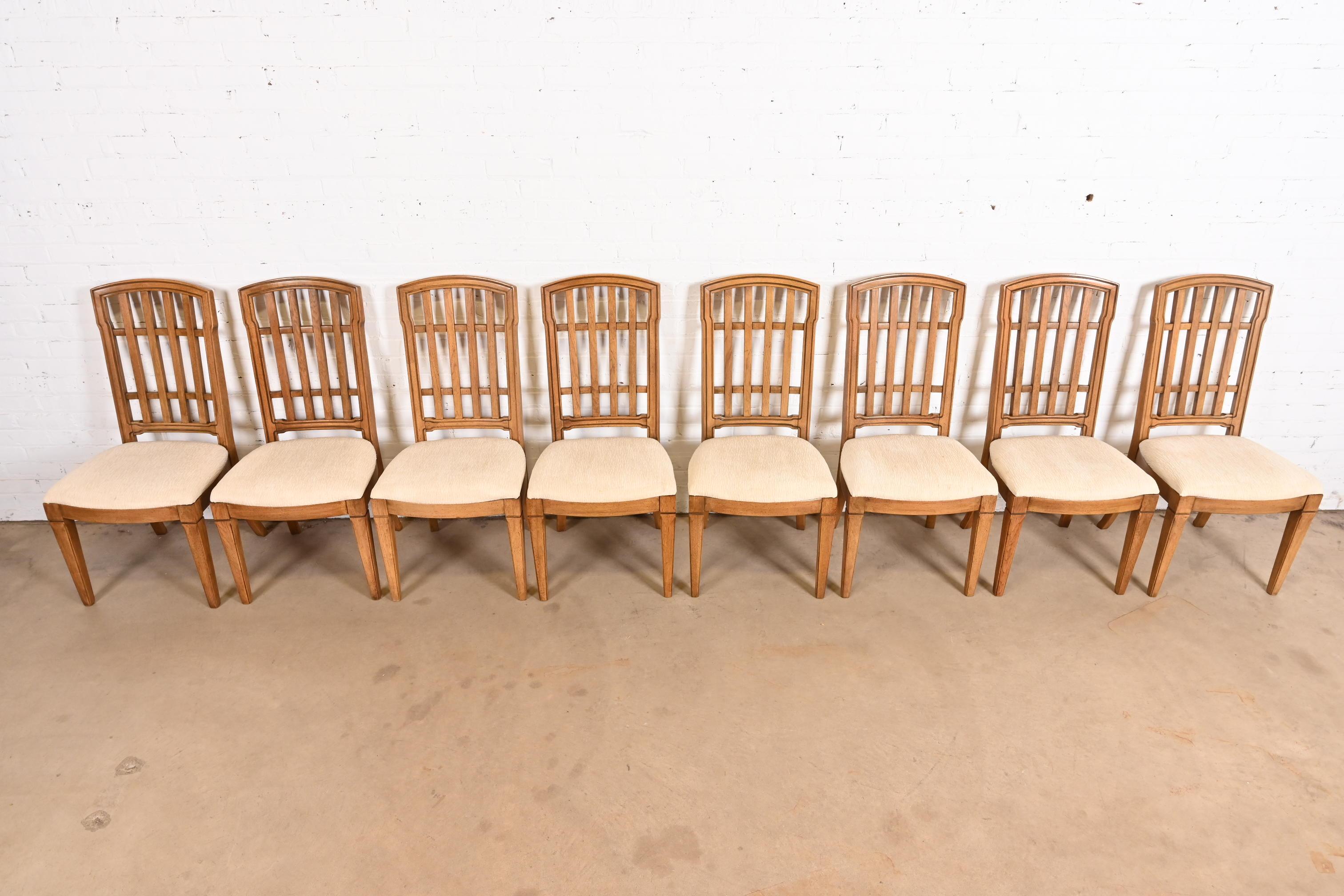 Upholstery Thomasville French Regency Louis XVI Carved Walnut Dining Chairs, Set of Eight For Sale