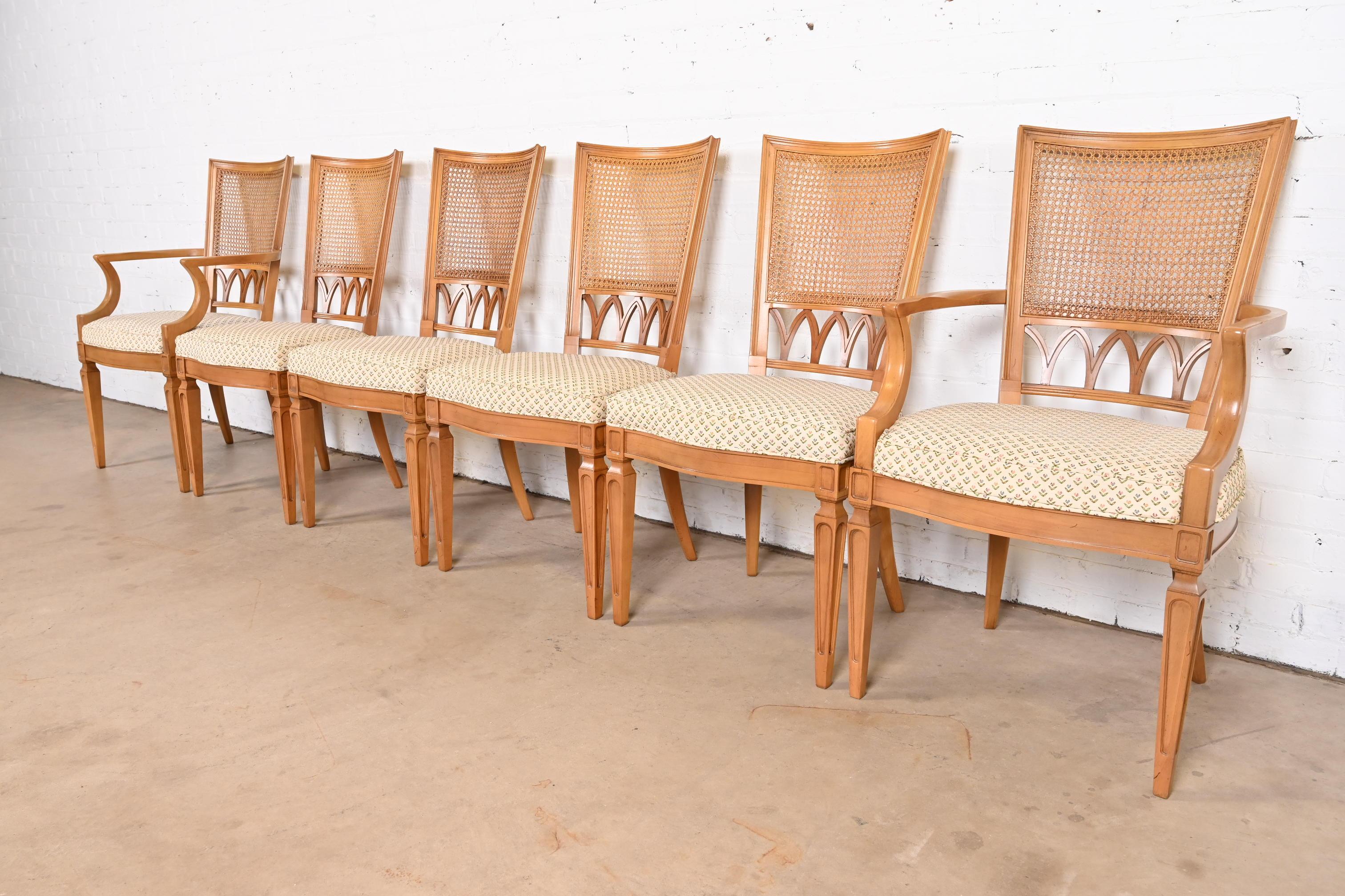 American Thomasville French Regency Louis XVI Fruitwood Cane Back Dining Chairs, Set of 6