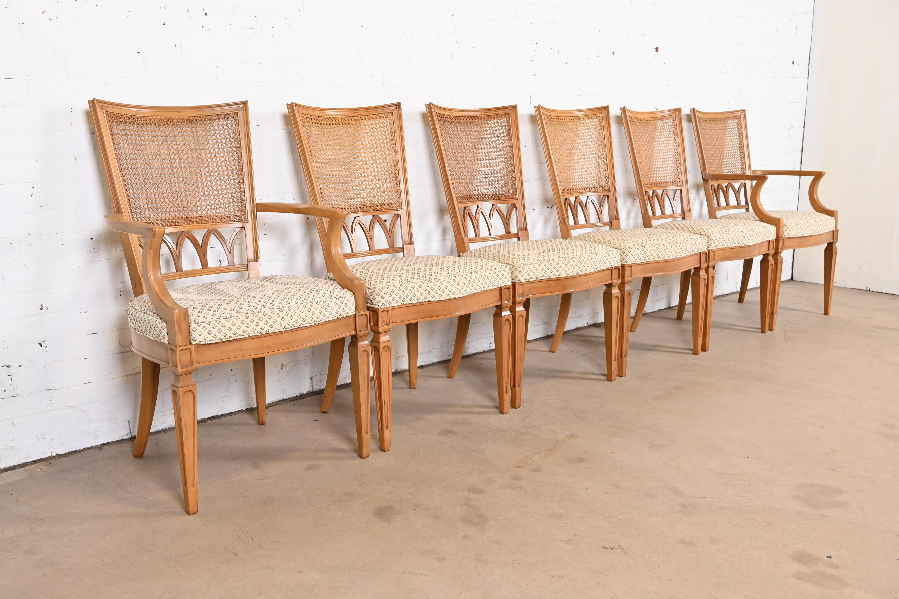 Thomasville French Regency Louis XVI Fruitwood Cane Back Dining Chairs, Set of 6 In Good Condition In South Bend, IN