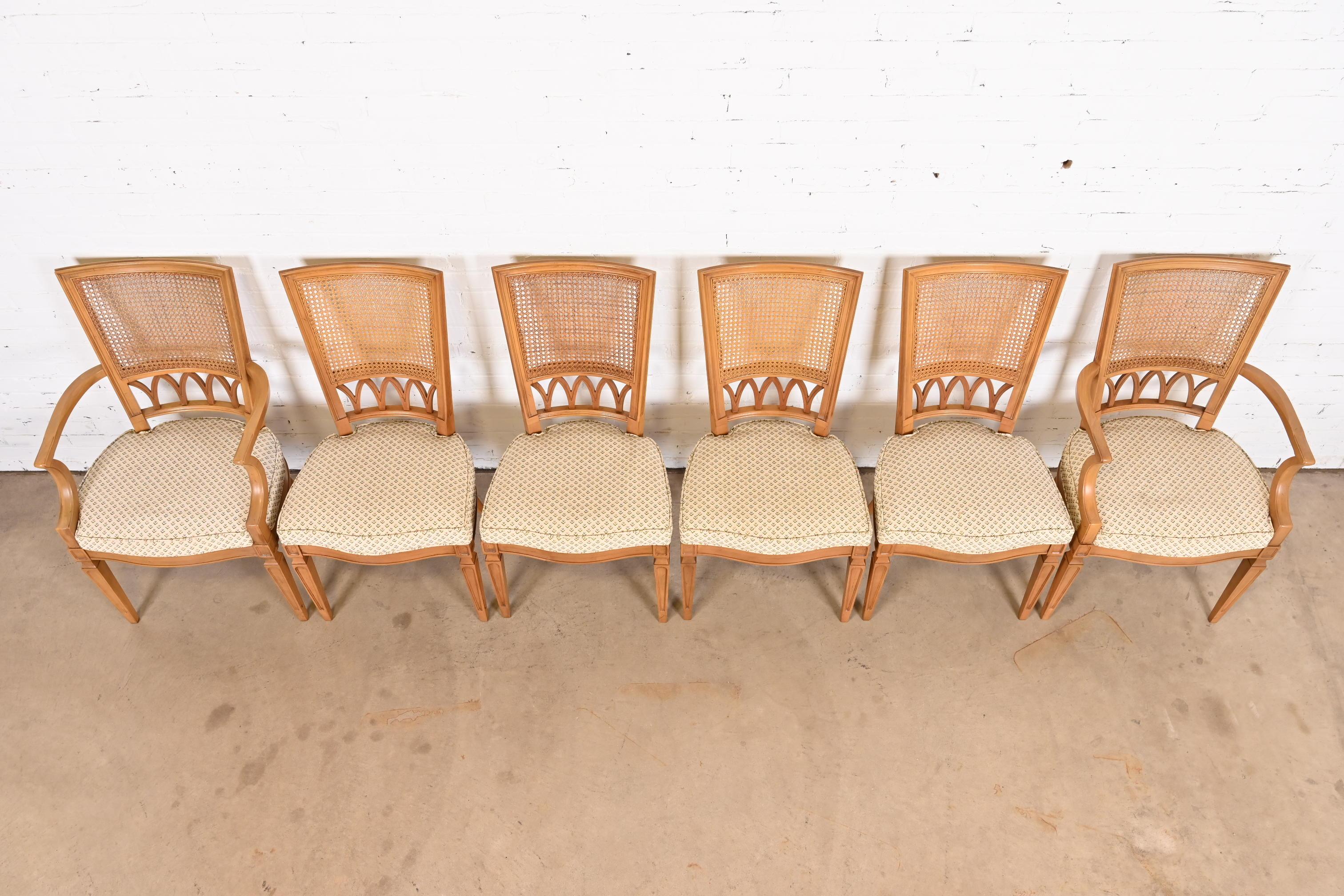 Mid-20th Century Thomasville French Regency Louis XVI Fruitwood Cane Back Dining Chairs, Set of 6