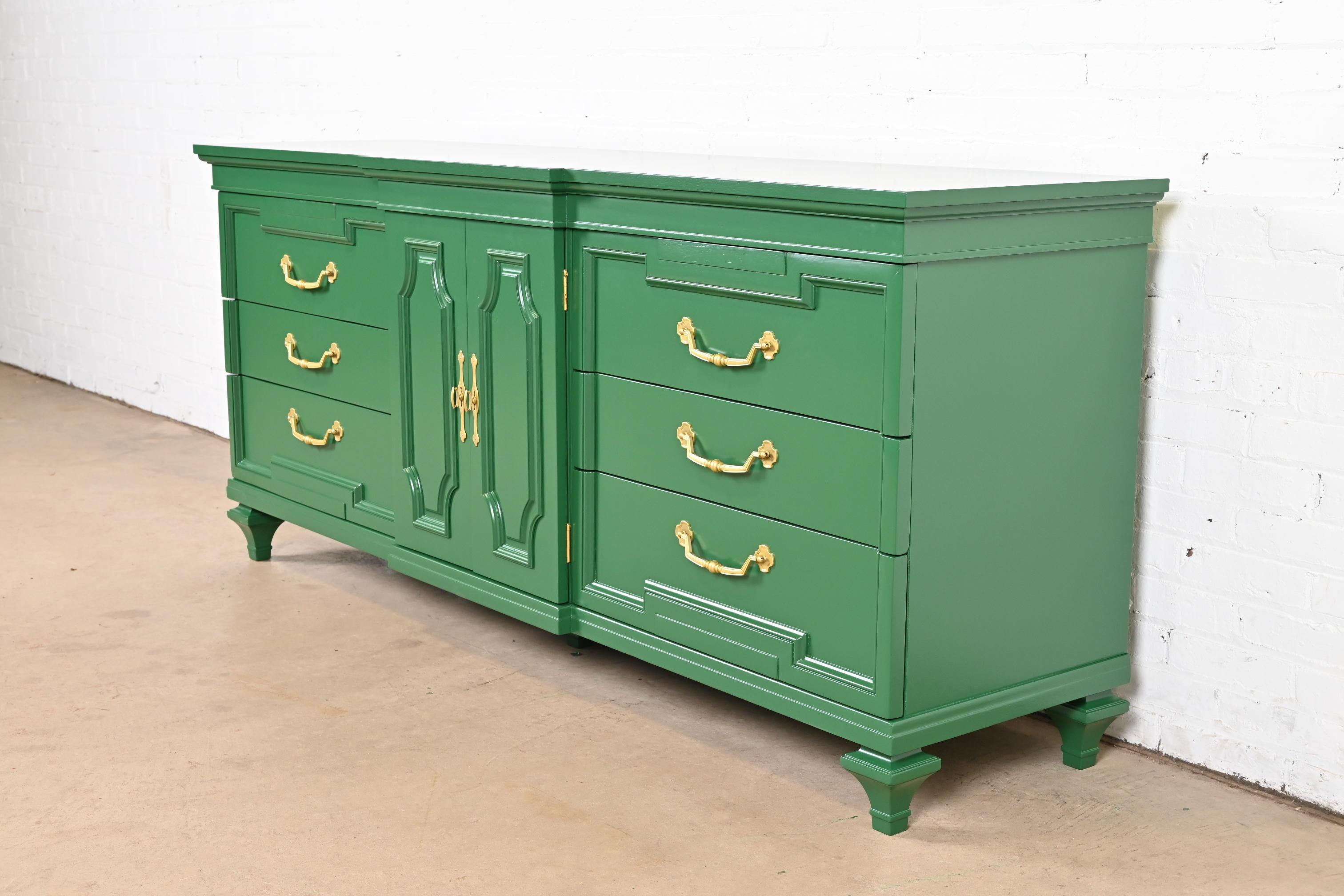 American Thomasville French Regency Louis XVI Green Lacquered Dresser or Credenza