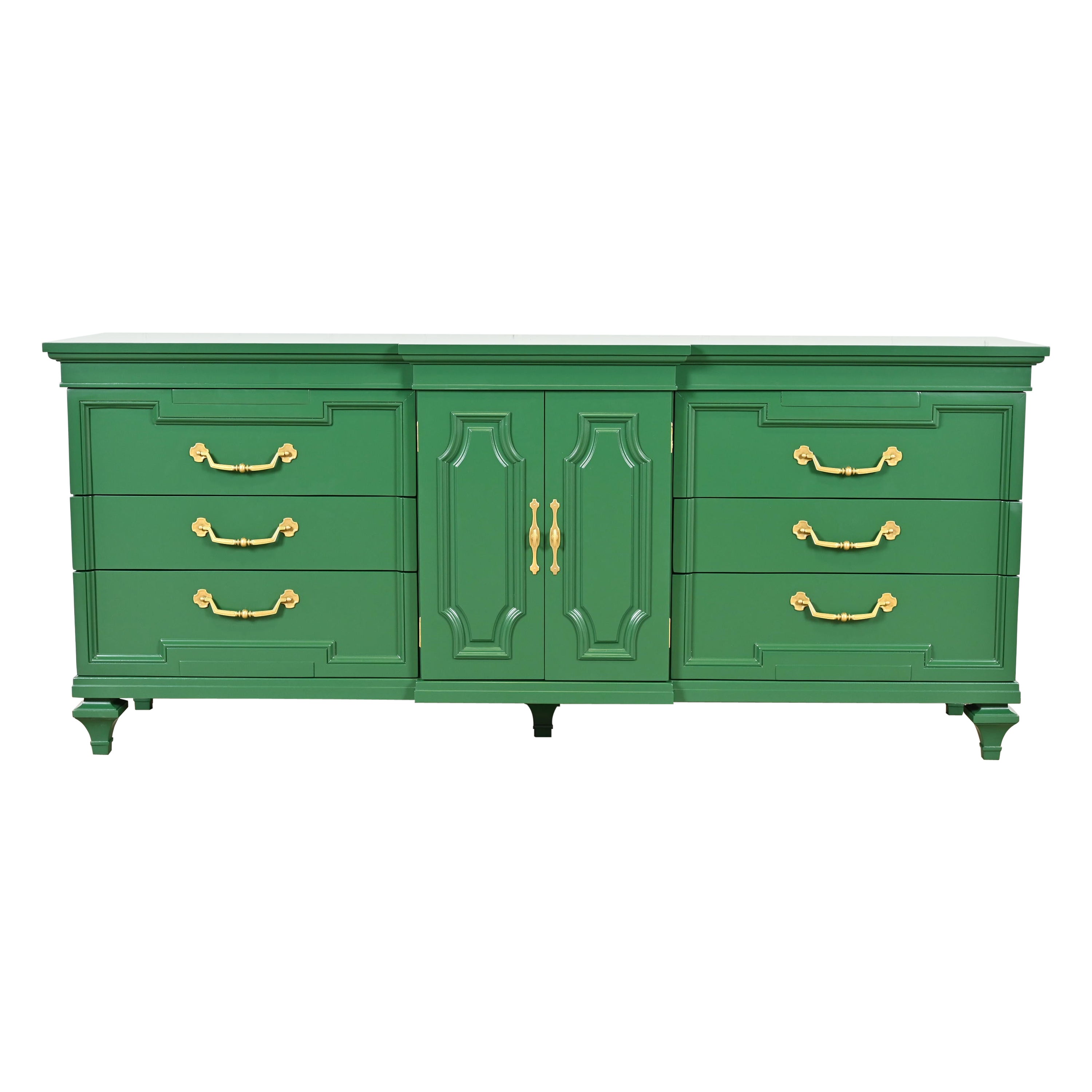 Thomasville French Regency Louis XVI Green Lacquered Dresser or Credenza