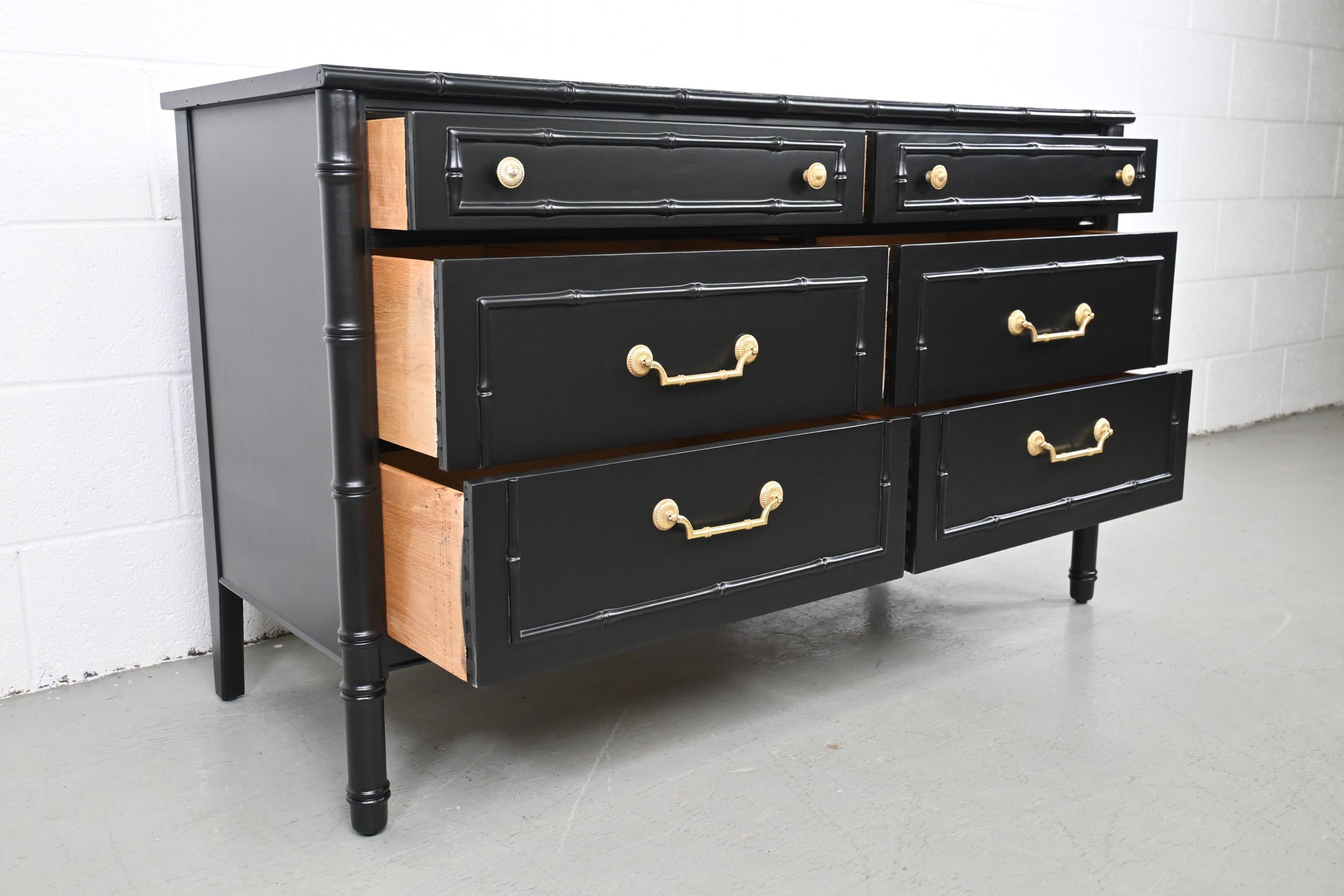 Wood Thomasville Furniture Faux Bamboo Black Lacquered Dresser