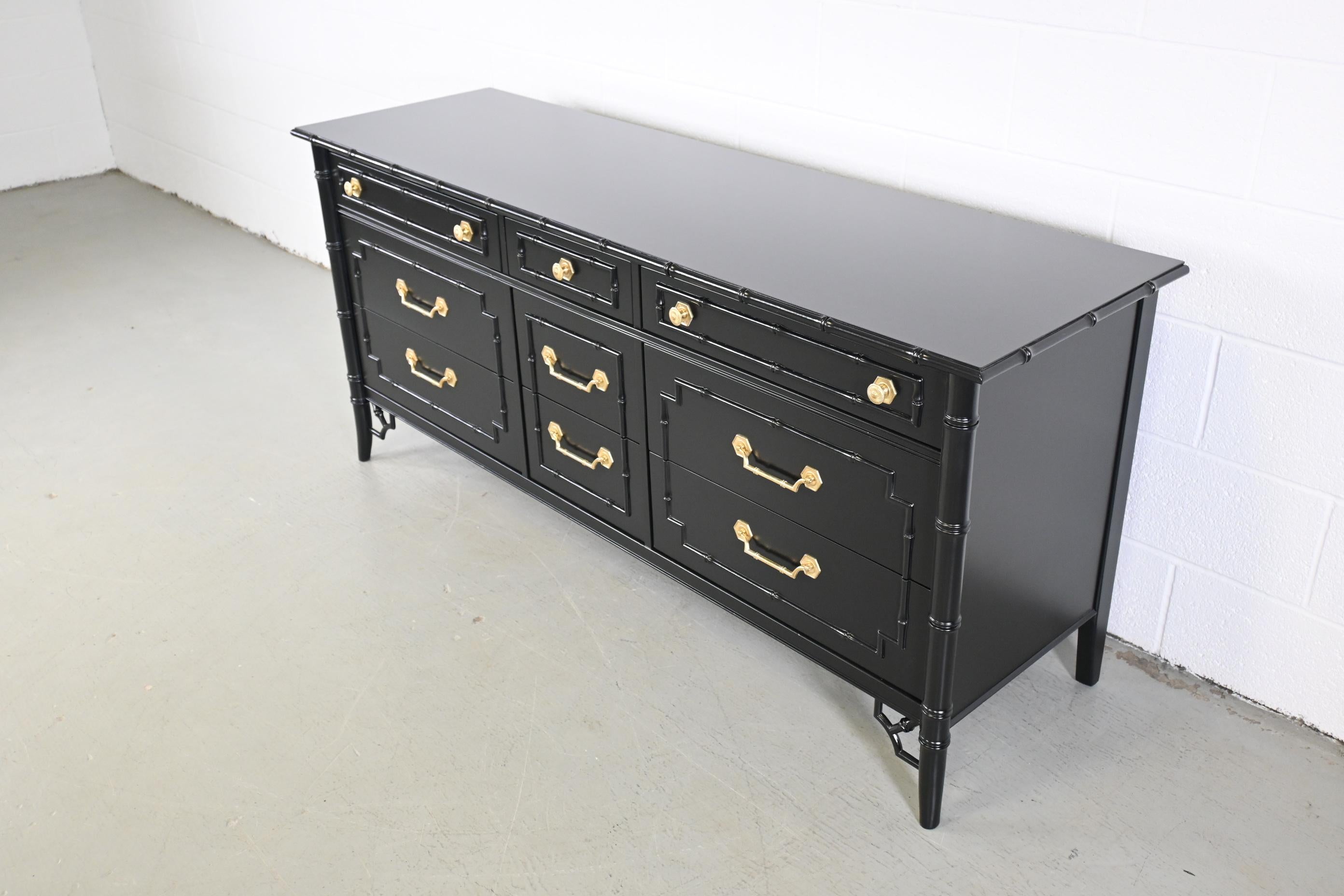 American Thomasville Furniture Faux Bamboo Black Lacquered Dresser