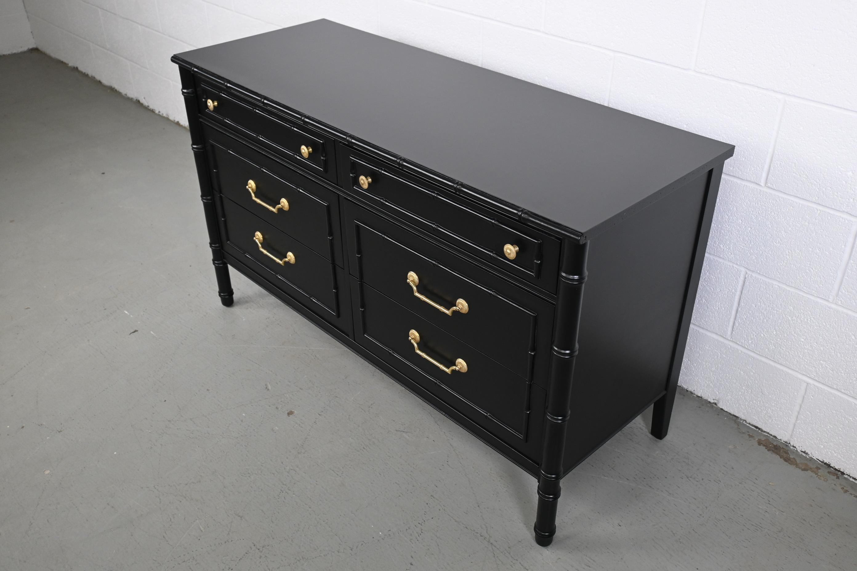 Mid-Century Modern Thomasville Furniture Faux Bamboo Black Lacquered Dresser