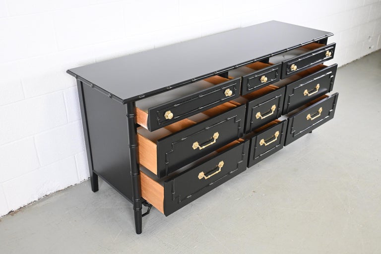 black bamboo dresser Thomasville Furniture Faux Bamboo Black Lacquered Dresser at 1stDibs