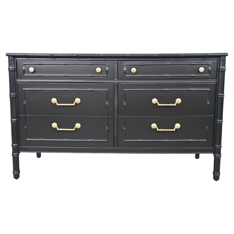Thomasville Furniture Faux Bamboo Black Lacquered Dresser at 1stDibs