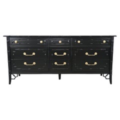 Vintage Thomasville Furniture Faux Bamboo Black Lacquered Dresser