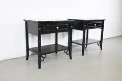 Thomasville Furniture Faux Bamboo Black Lacquered Nightstands, a Pair