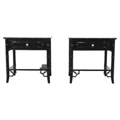 Used Thomasville Furniture Faux Bamboo Black Lacquered Nightstands, a Pair
