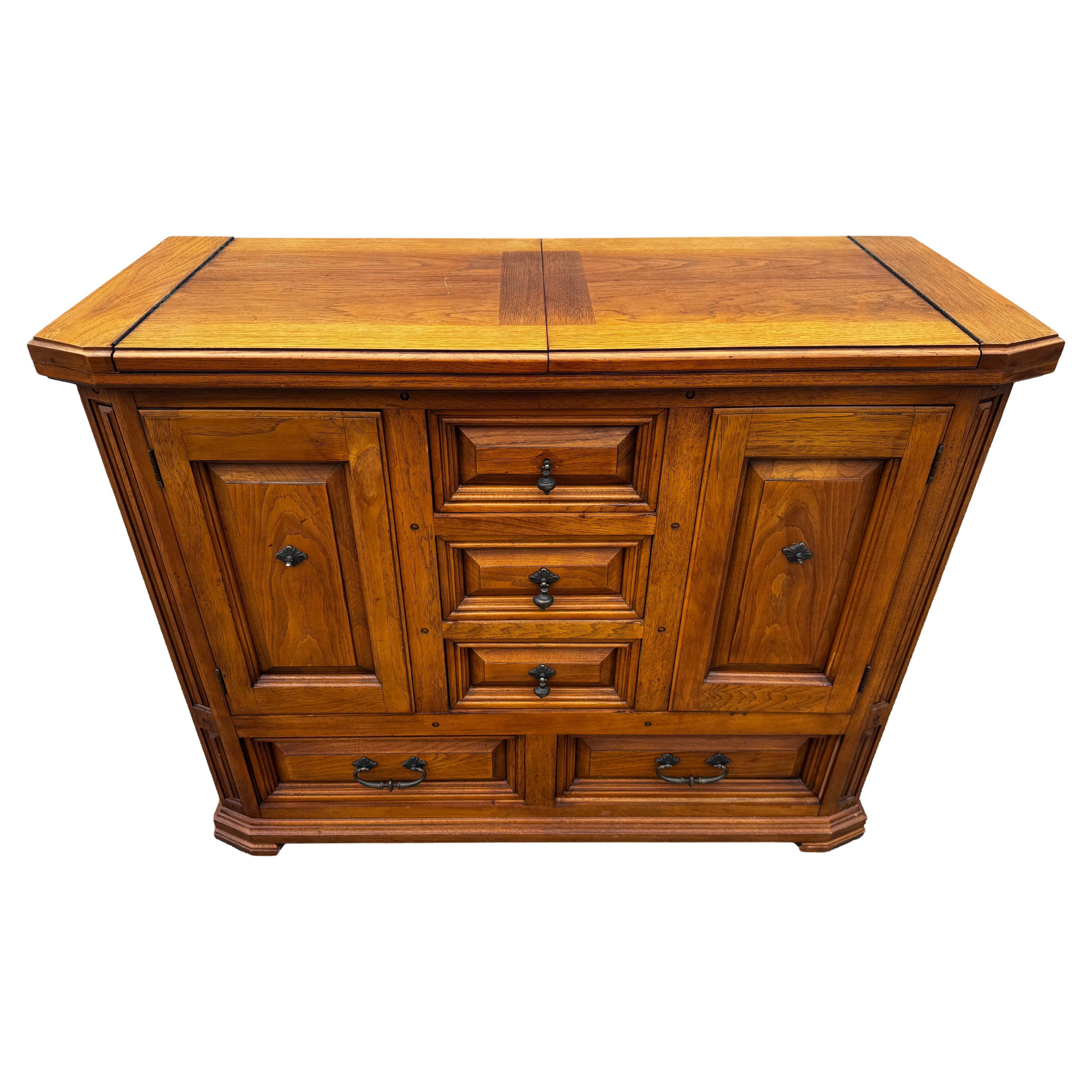 Thomasville Furniture Rustic Walnut Flip Top Server/Bar For Sale