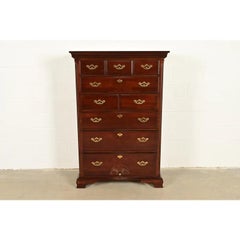 Thomasville Georgian Carved Cherry Wood Highboy Dresser, Circa 1980s
