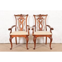 Thomasville Georgian Carved Mahogany Armchairs, Pair