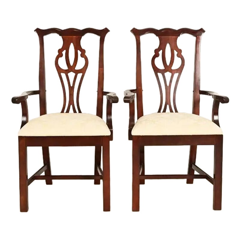 Thomasville Georgian Carved Mahogany Armchairs, Pair
