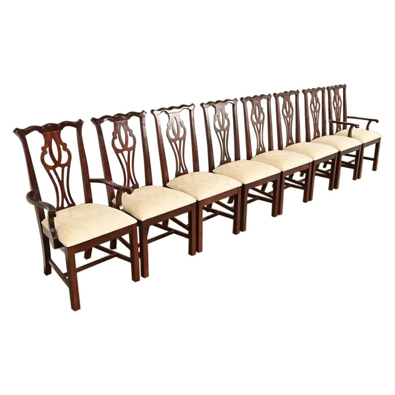 Thomasville Georgian Carved Mahogany Dining Chairs, Set of Eight