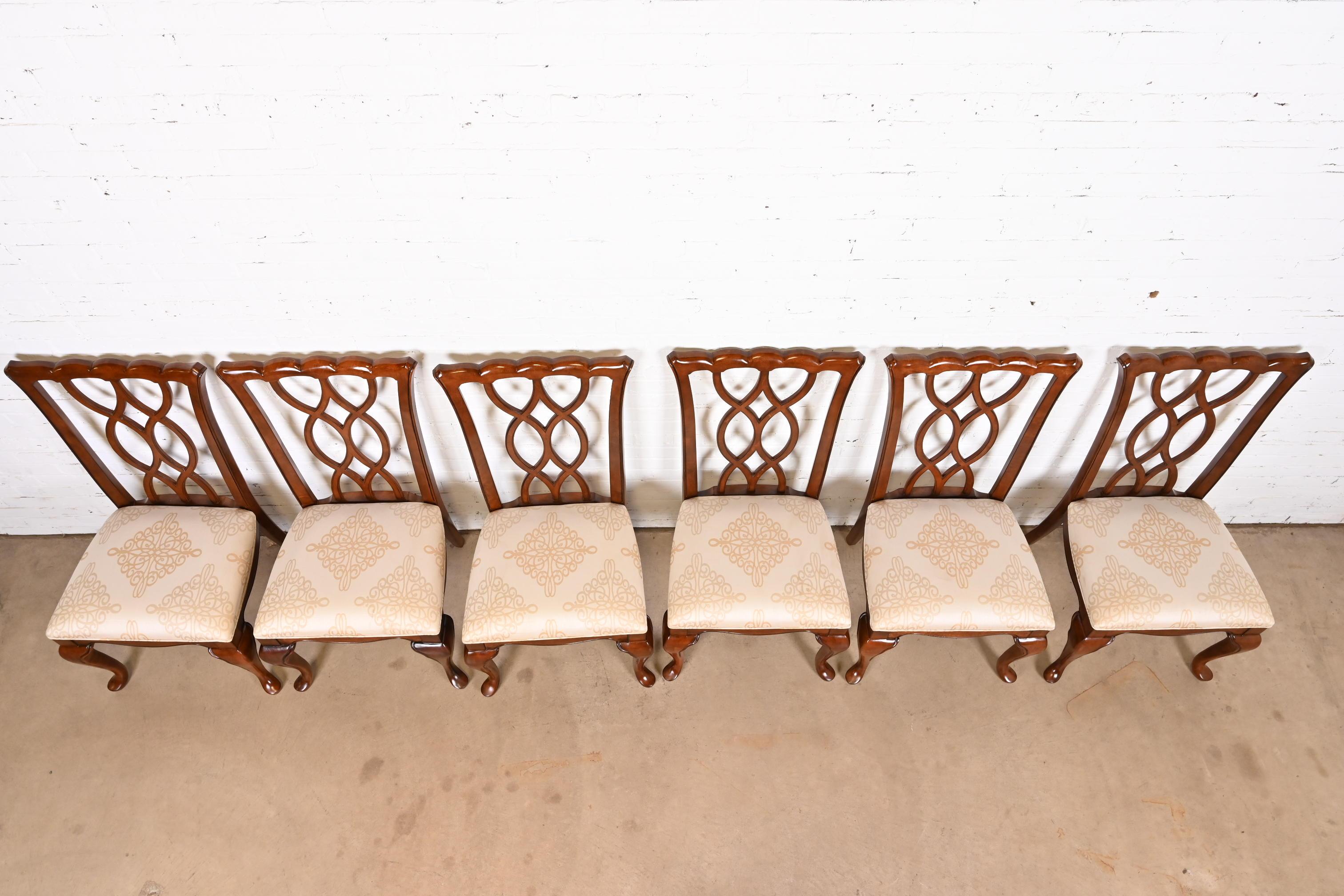 Upholstery Thomasville Georgian Carved Mahogany Dining Chairs, Set of Six For Sale