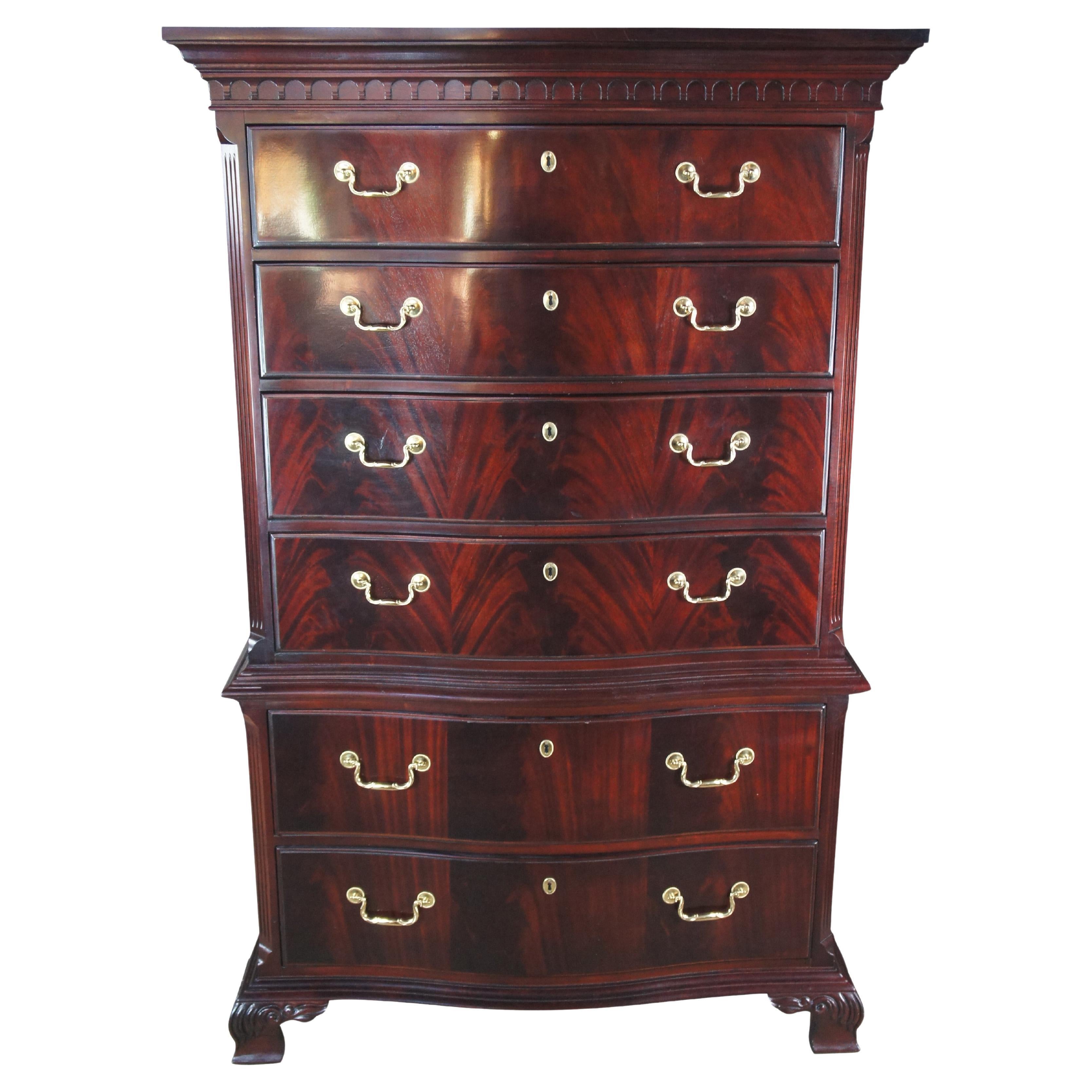 Thomasville Georgian Flame Mahogany Bow Front Tallboy Highboy Chest Dresser For Sale