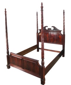 Thomasville Georgian Flame Mahogany Queen 4 Post Open Pediment Fretwork Bed
