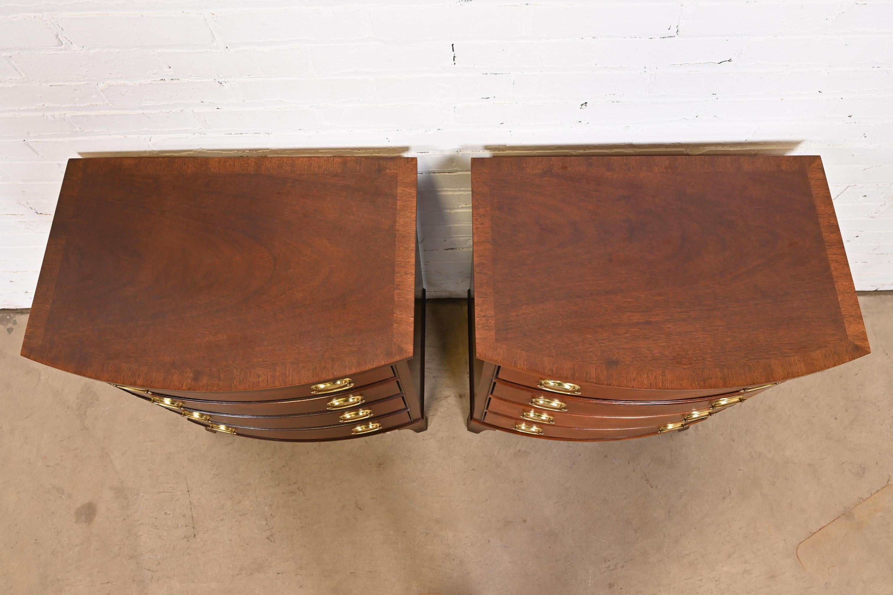 Thomasville Georgian Mahogany Four-Drawer Bow Front Bedside Chests, Pair 3