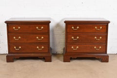 Thomasville Georgian Mahogany Three-Drawer Bedside Chests, Newly Refinished