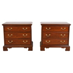 Thomasville Georgian Mahogany Three-Drawer Bedside Chests, Newly Refinished