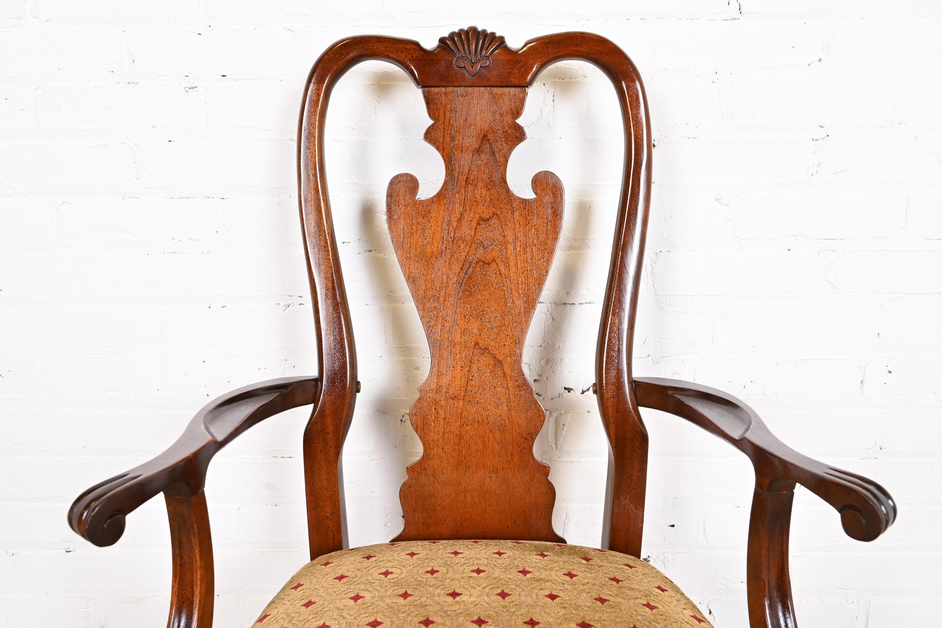 Thomasville Georgian Queen Anne Carved Mahogany Dining Chairs, Set of Six 6