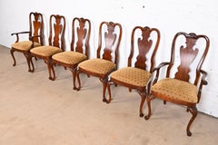 Thomasville Georgian Queen Anne Carved Mahogany Dining Chairs, Set of Six