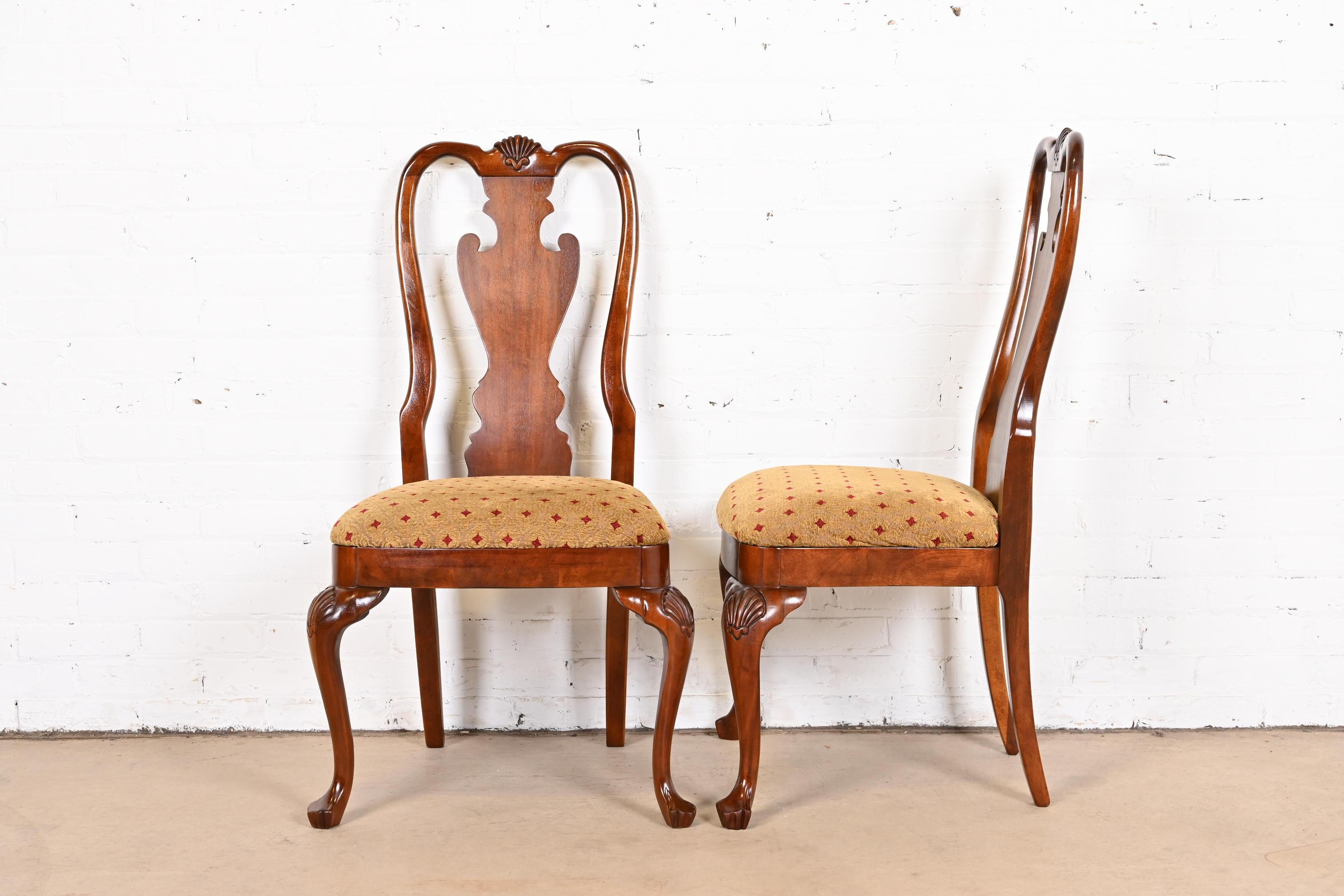 Upholstery Thomasville Georgian Queen Anne Carved Mahogany Dining Chairs, Set of Six For Sale