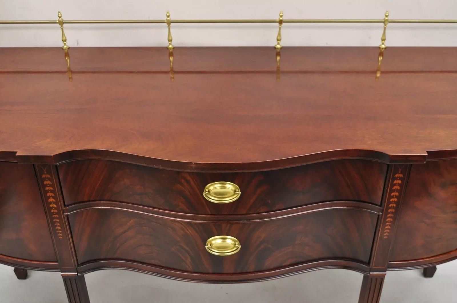 Thomasville Hepplewhite Federal Inlaid Mahogany Brass Gallery Sideboard Buffet For Sale 7