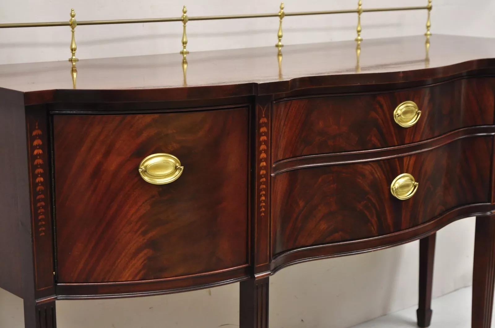 Unknown Thomasville Hepplewhite Federal Inlaid Mahogany Brass Gallery Sideboard Buffet For Sale
