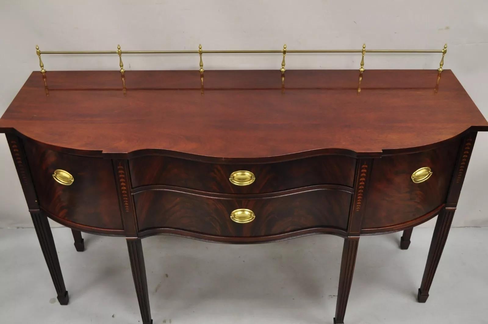 20th Century Thomasville Hepplewhite Federal Inlaid Mahogany Brass Gallery Sideboard Buffet For Sale