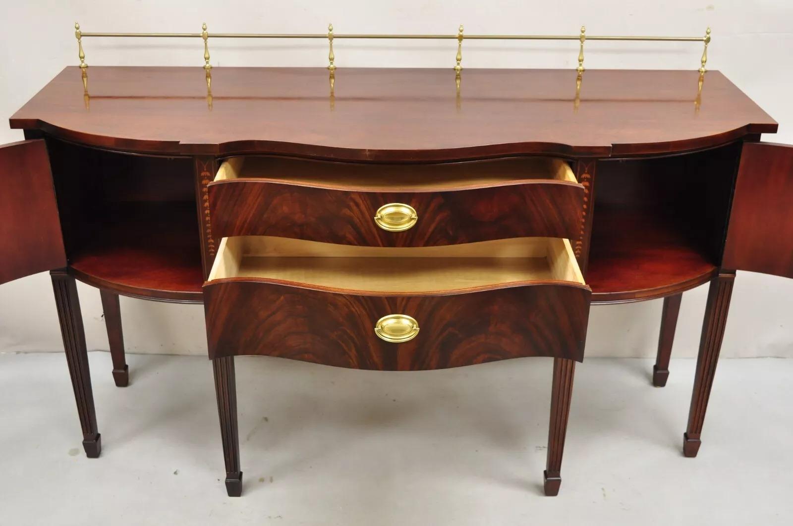 Thomasville Hepplewhite Federal Inlaid Mahogany Brass Gallery Sideboard Buffet For Sale 3
