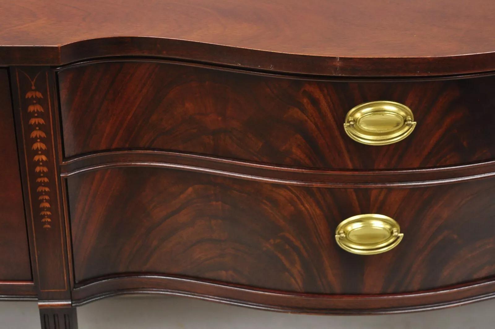 Thomasville Hepplewhite Federal Inlaid Mahogany Brass Gallery Sideboard Buffet For Sale 4