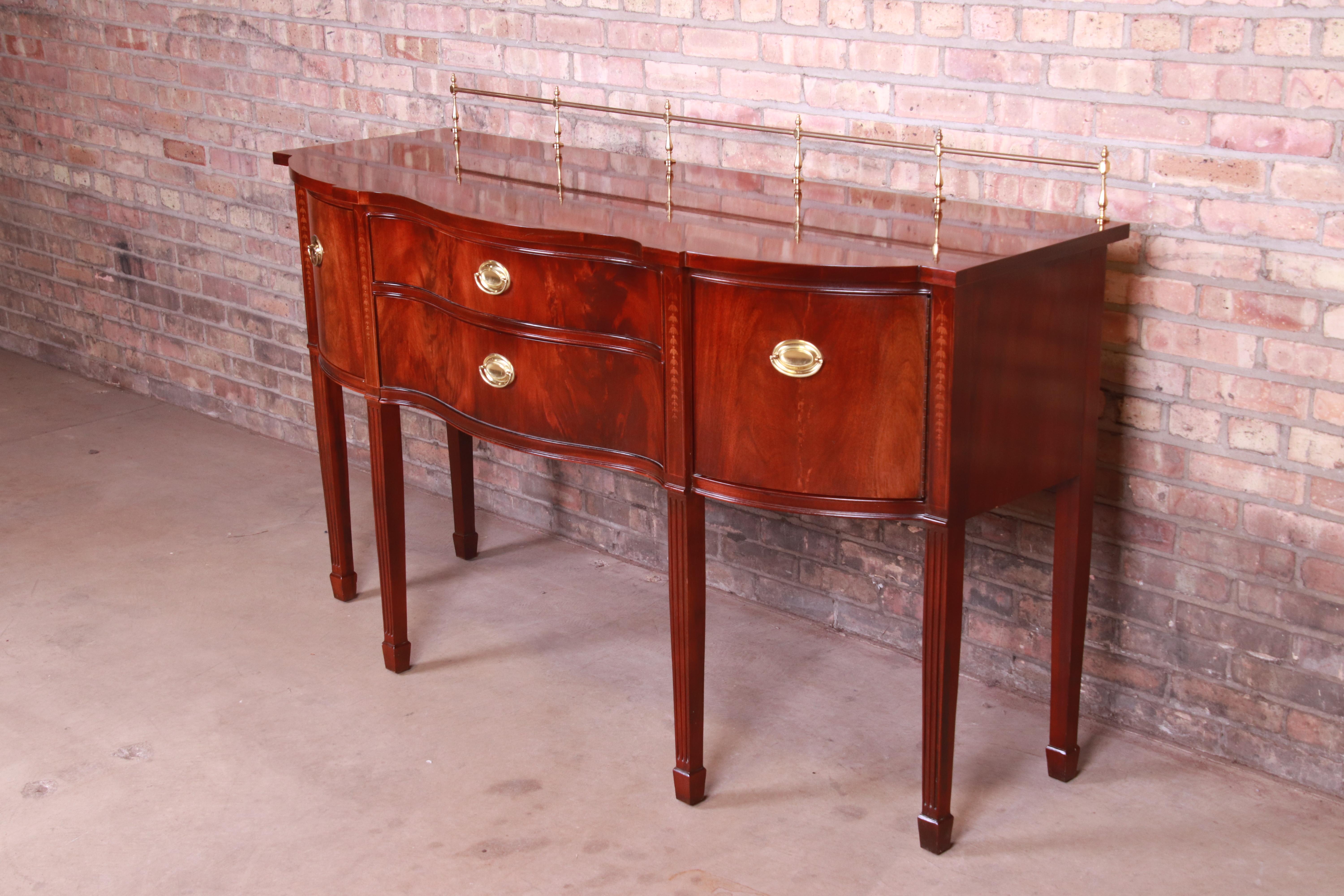 American Thomasville Hepplewhite Flame Mahogany Sideboard Credenza with Brass Gallery