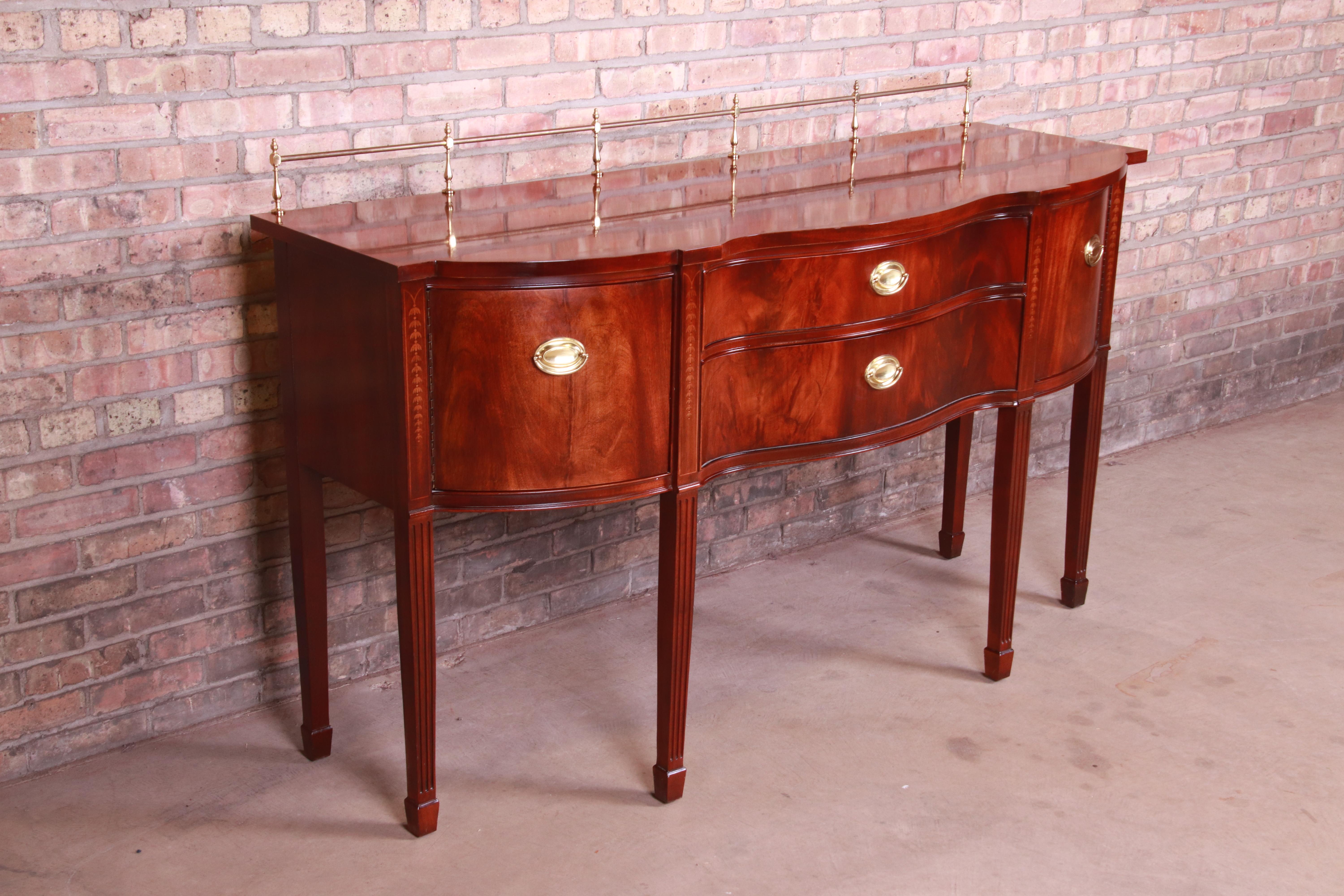 20th Century Thomasville Hepplewhite Flame Mahogany Sideboard Credenza with Brass Gallery