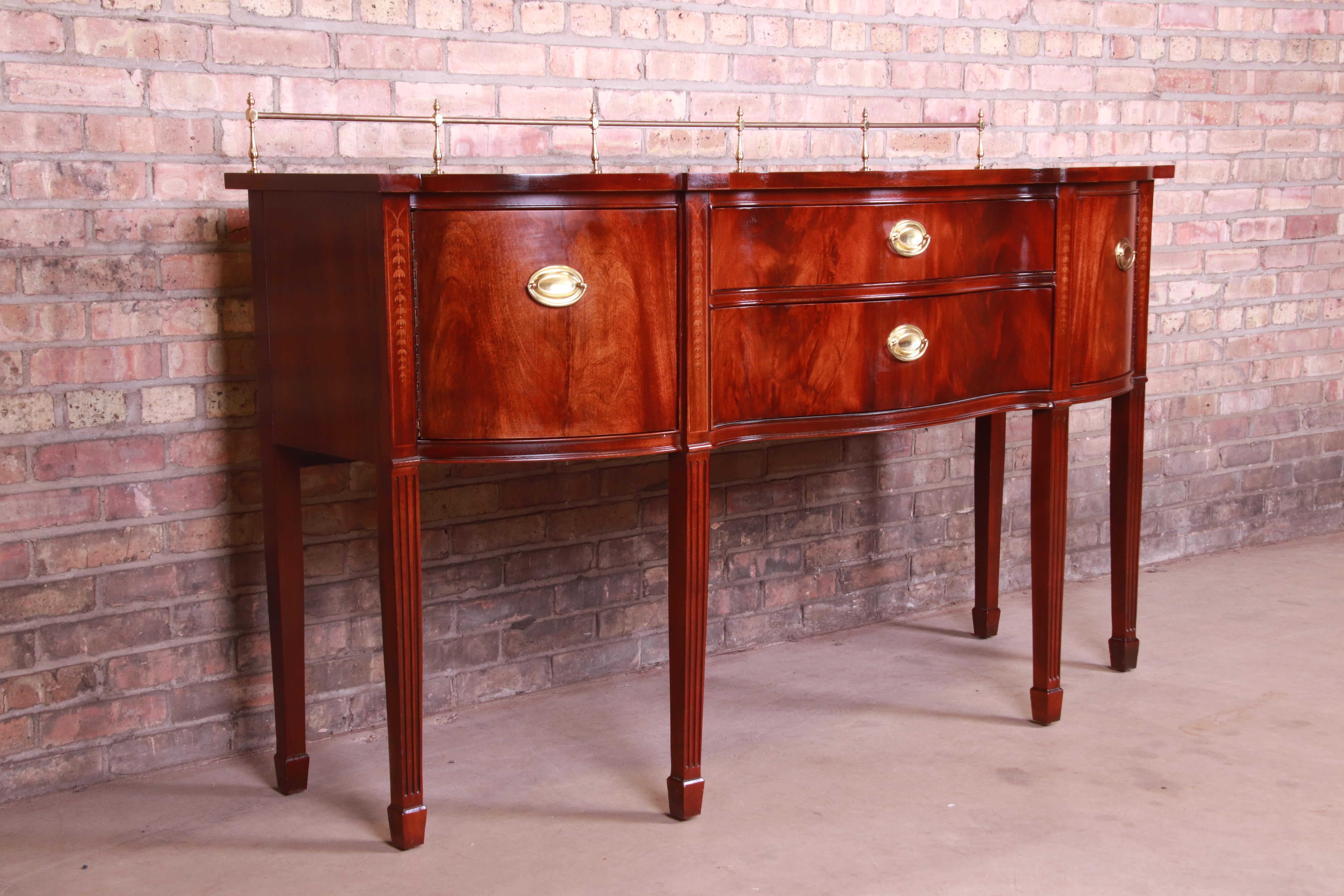 Thomasville Hepplewhite Flame Mahogany Sideboard Credenza with Brass Gallery 1
