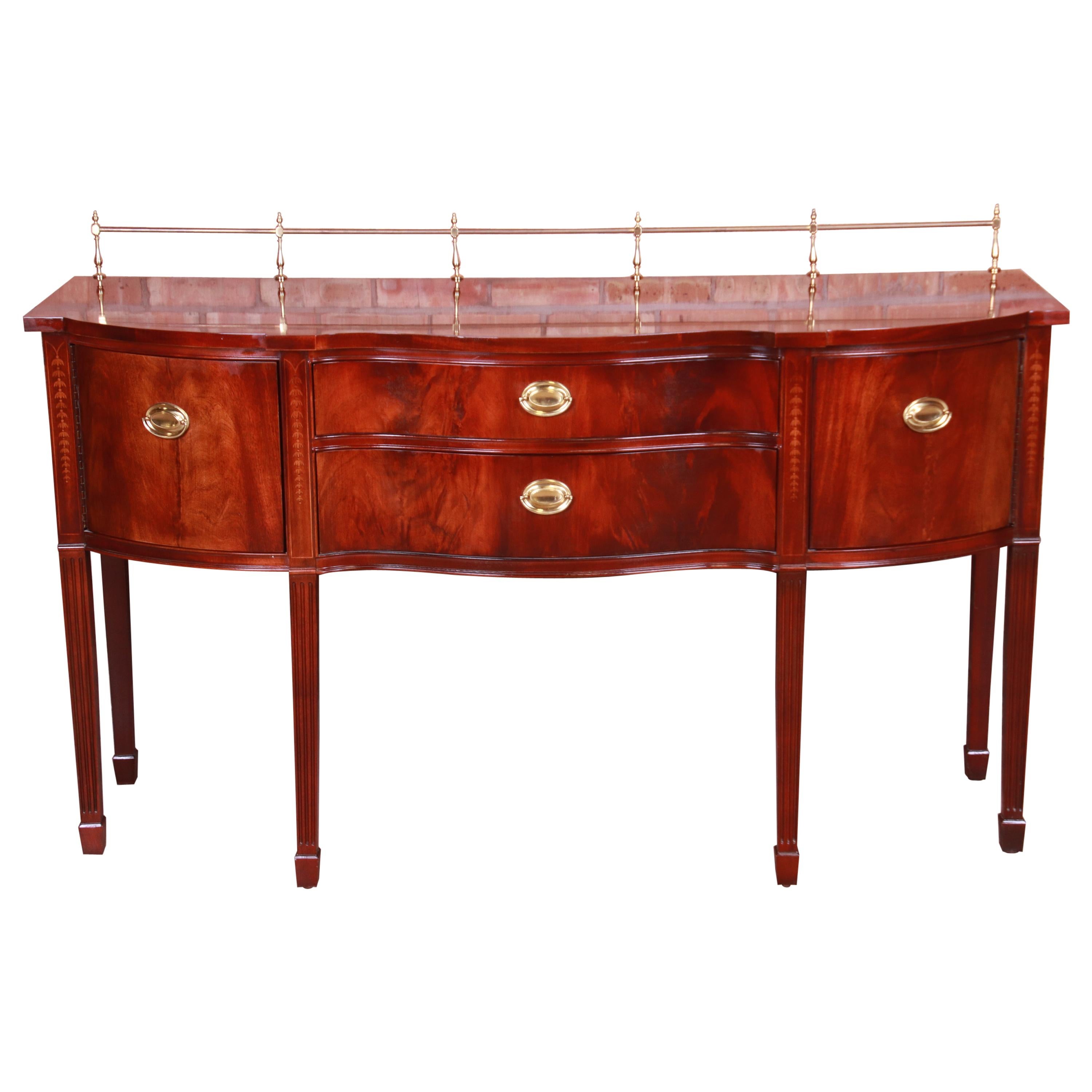 Thomasville Hepplewhite Flame Mahogany Sideboard Credenza with Brass Gallery