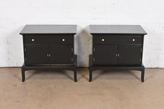 Thomasville Hollywood Regency Black Lacquered Nightstands, Newly Refinished