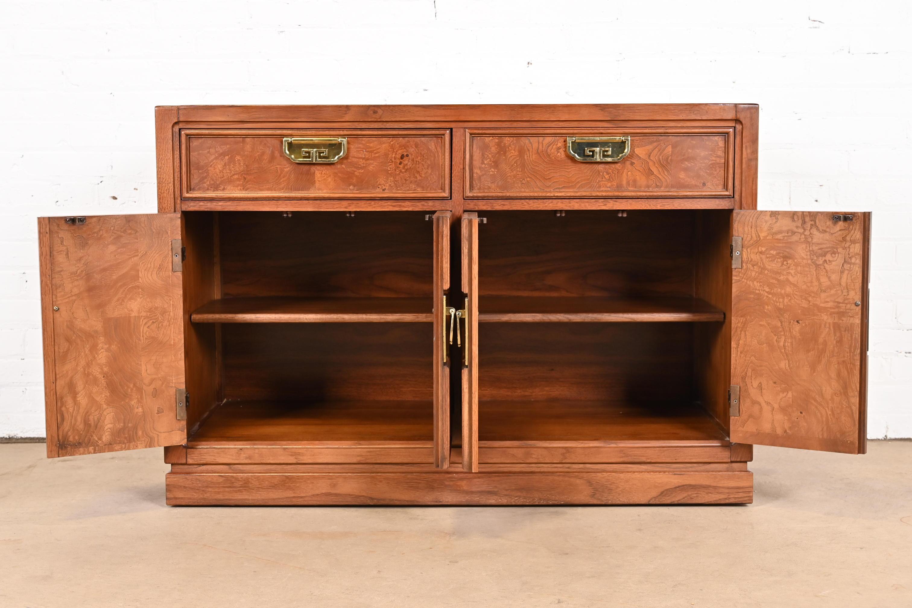Thomasville Hollywood Regency Chinoiserie Burl Wood Buffet Server or Bar Cabinet 4